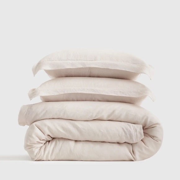 Quince European Linen Double Flange Duvet Cover Set Sand King/Cal King New - Picture 1 of 4